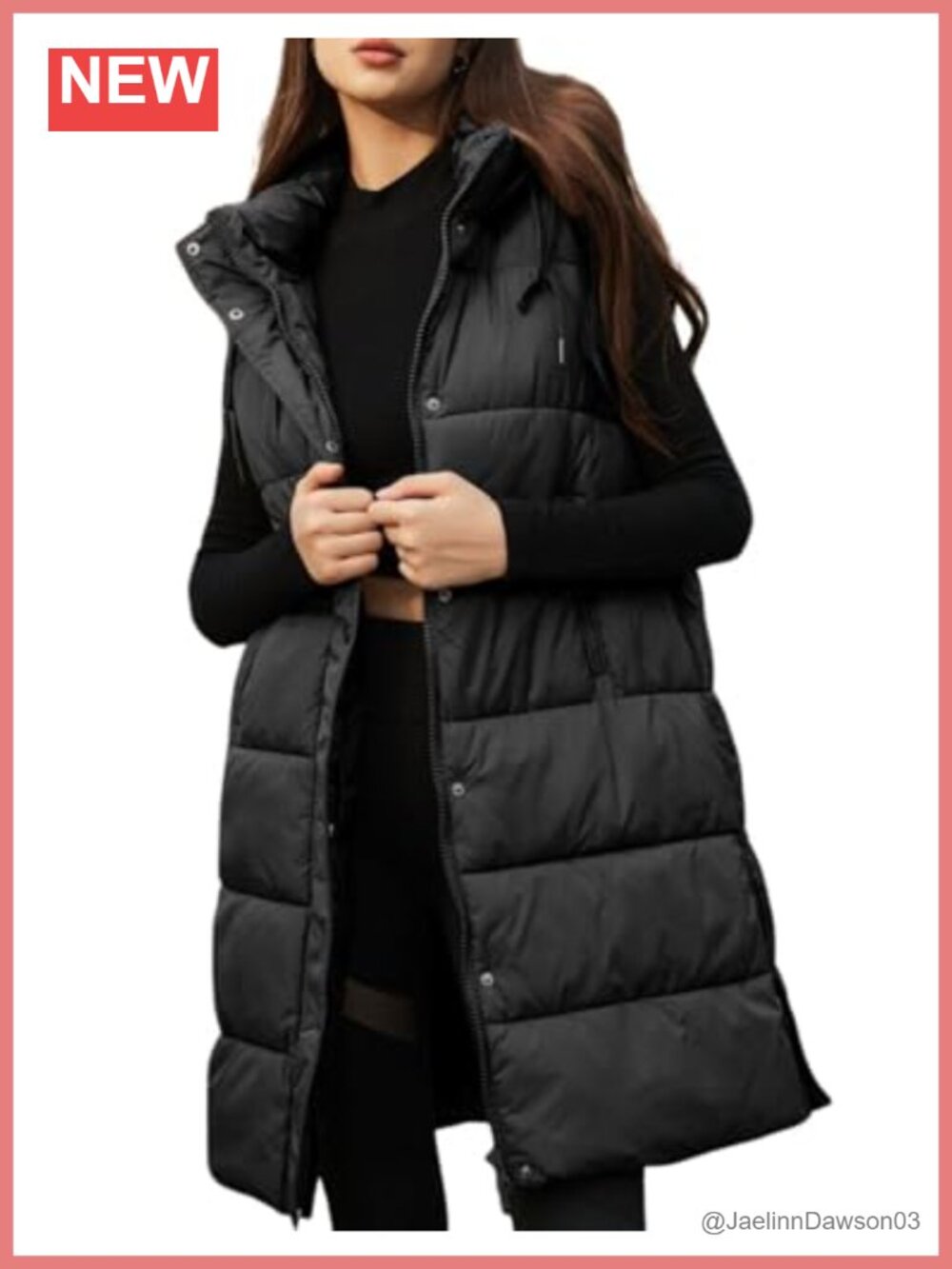 Quilted Long Puffer Vest Hooded Full-Zip Sleeveless Padded Coat